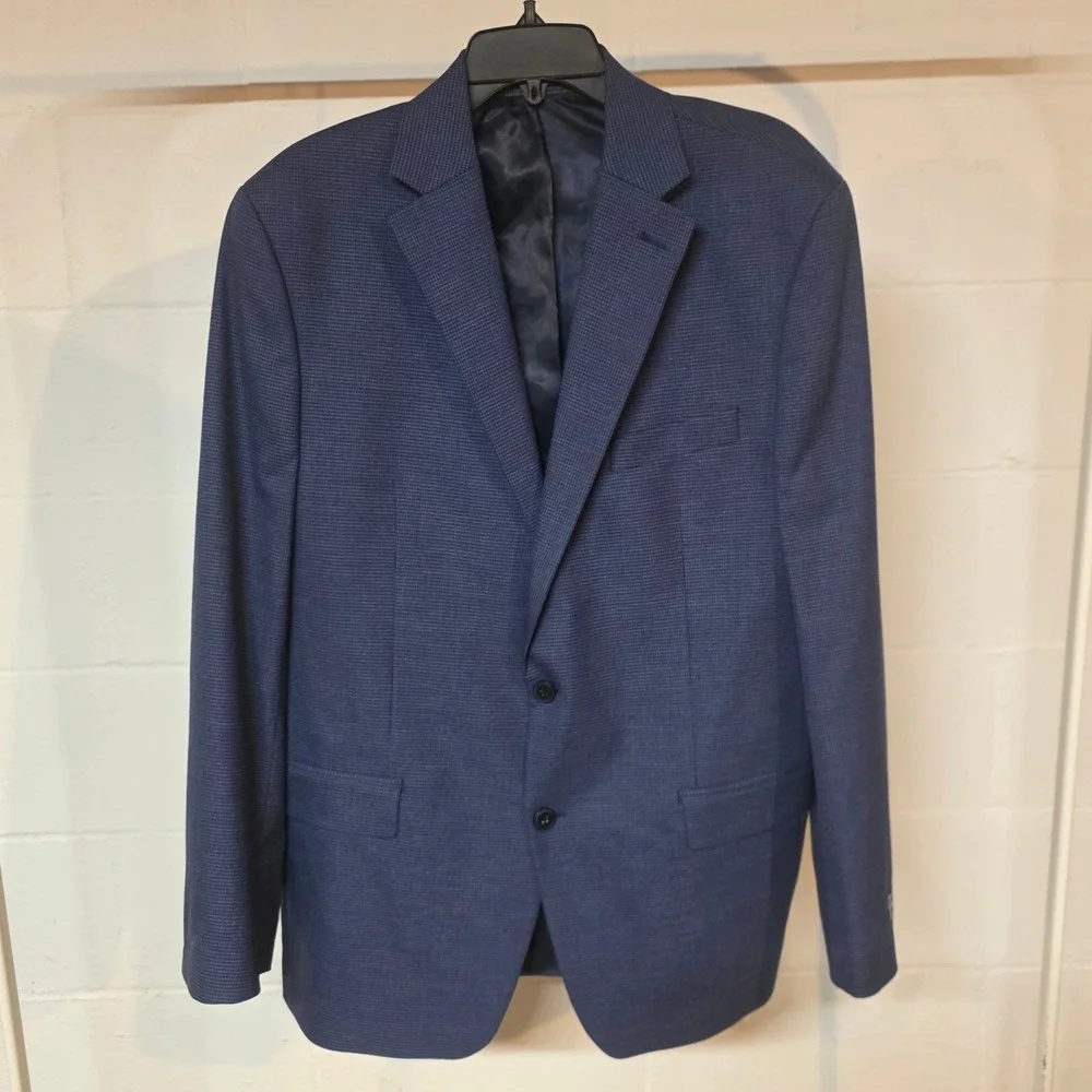 Michael‎ Kors Mens 44L Blue Micro Pattern 2-Button Blazer Sport Coat Notch Lapel